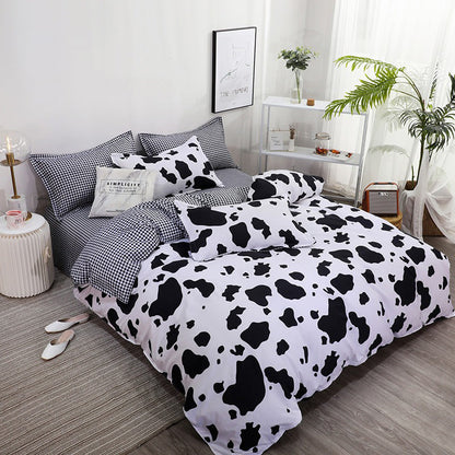 Cow Print Bedding Set AESTHETIC_Indie bed sheet bedsheets bows plush ruffles SUB CATEGORY_Bedding Sets white