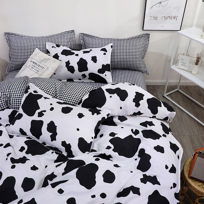 Cow Print Bedding Set AESTHETIC_Indie bed sheet bedsheets bows plush ruffles SUB CATEGORY_Bedding Sets white