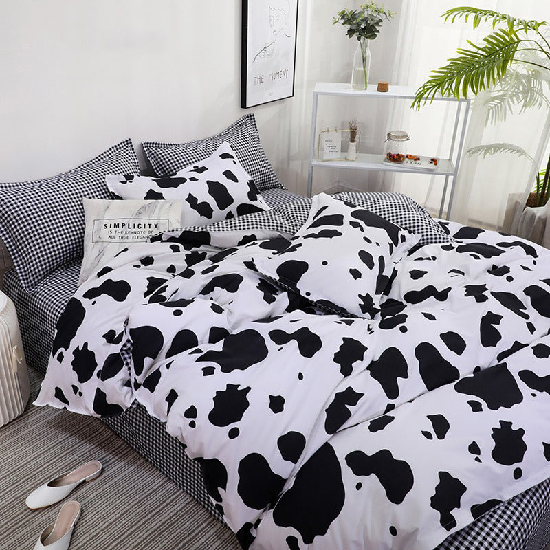 Cow Print Bedding Set AESTHETIC_Indie bed sheet bedsheets bows plush ruffles SUB CATEGORY_Bedding Sets white