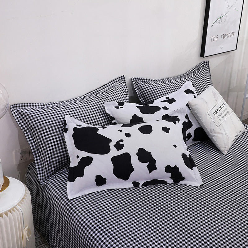 Cow Print Bedding Set AESTHETIC_Indie bed sheet bedsheets bows plush ruffles SUB CATEGORY_Bedding Sets white