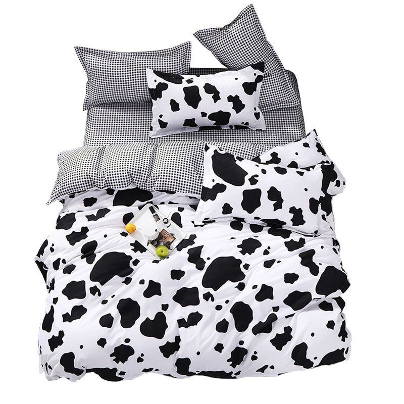 Cow Print Bedding Set AESTHETIC_Indie bed sheet bedsheets bows plush ruffles SUB CATEGORY_Bedding Sets white