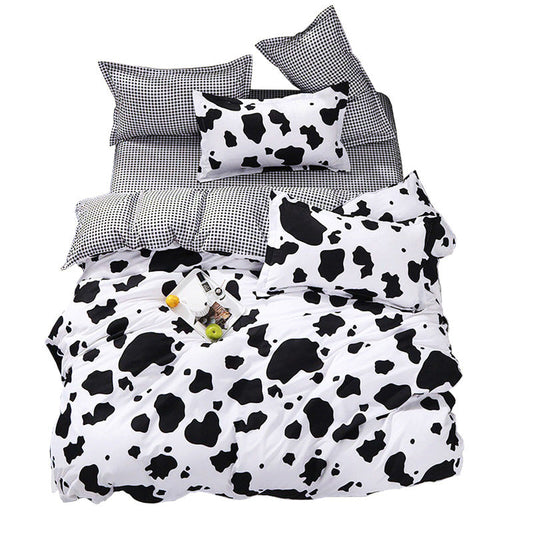 Cow Print Bedding Set AESTHETIC_Indie bed sheet bedsheets bows plush ruffles SUB CATEGORY_Bedding Sets white