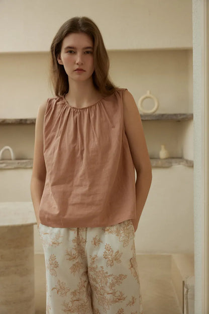 Cloud-Soft Ruched Solid & Floral Double Gauze Pajama Set