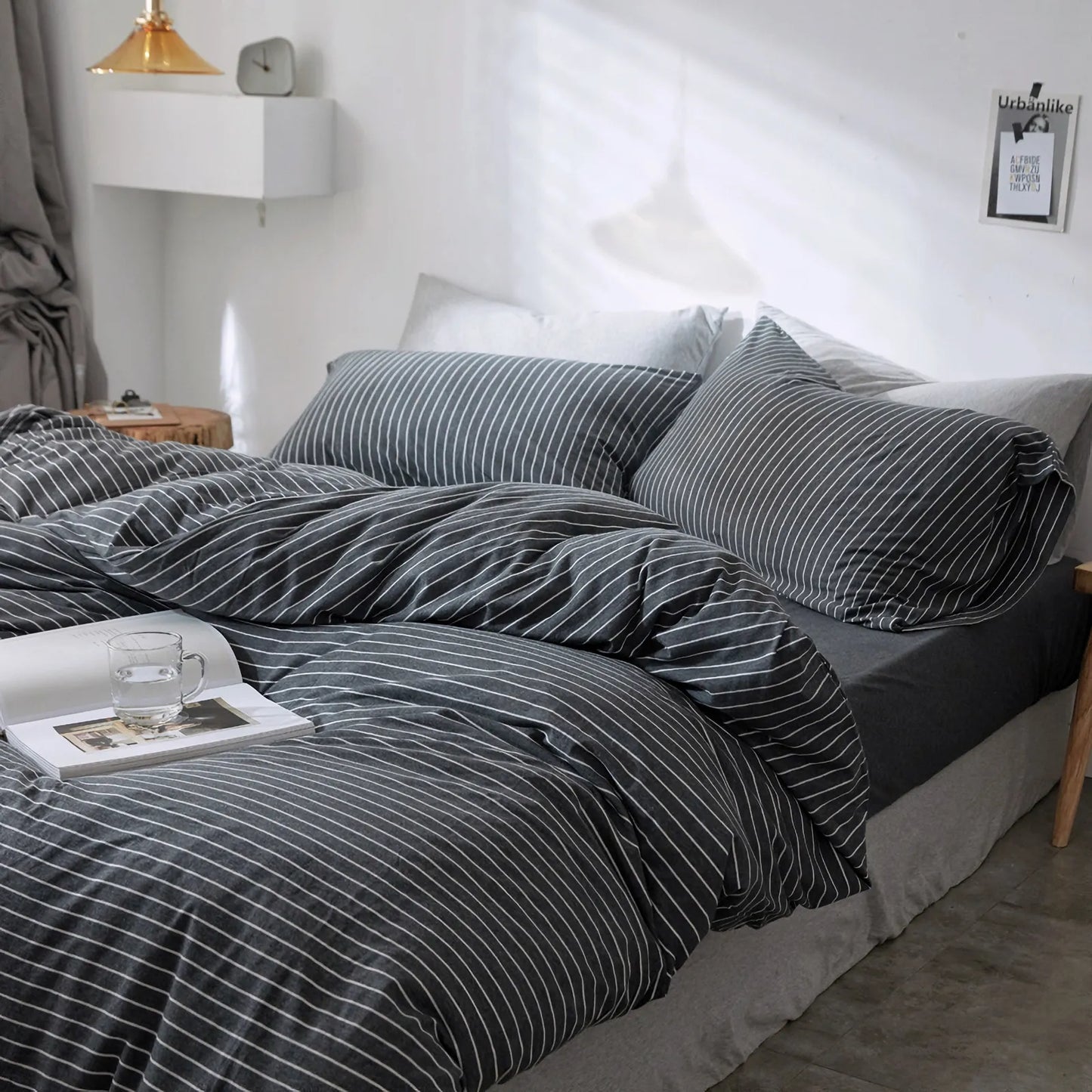 Cozy Minimalist Striped Cotton Duvet Cover Set