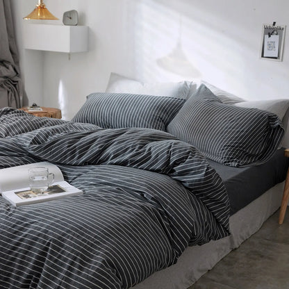 Cozy Minimalist Striped Cotton Duvet Cover Set