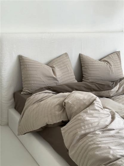 Cozy Minimalist Textured Stripe Cotton Duvet Cover
