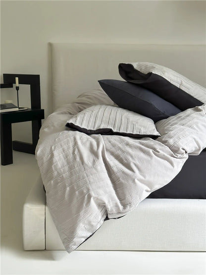 Cozy Minimalist Textured Stripe Cotton Duvet Cover
