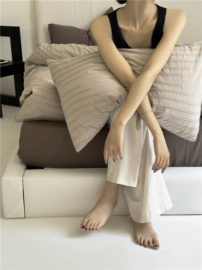 Cozy Minimalist Textured Stripe Cotton Pillowcase