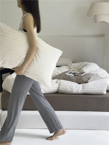 Cozy Minimalist Textured Stripe Cotton Pillowcase