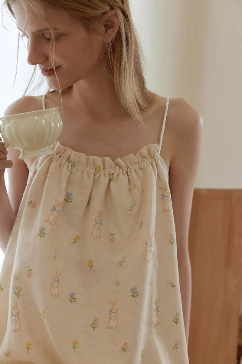 Soft Bunny Floral Cotton Pajama Set