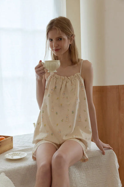 Soft Bunny Floral Cotton Pajama Set