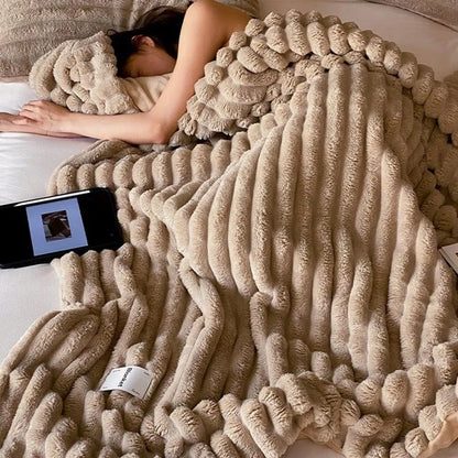 Cozy Ripple Texture Plush Faux Fur Throw Blanket