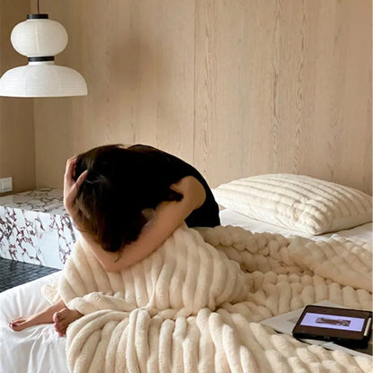 Cozy Ripple Texture Plush Faux Fur Throw Blanket