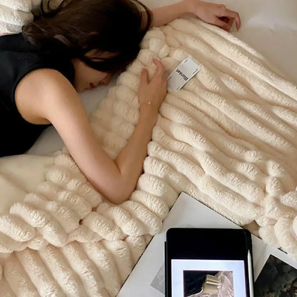 Cozy Ripple Texture Plush Faux Fur Throw Blanket