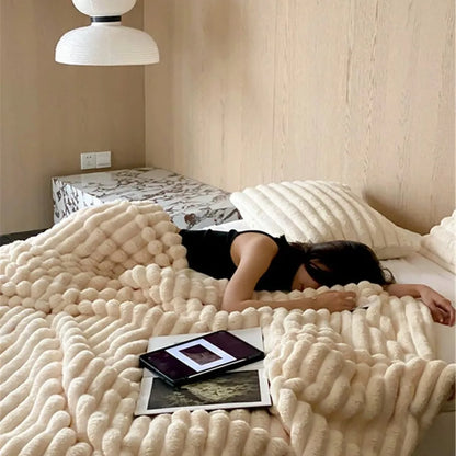 Cozy Ripple Texture Plush Faux Fur Throw Blanket