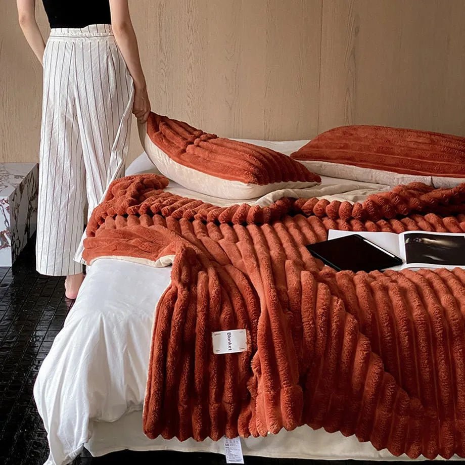 Cozy Ripple Texture Plush Faux Fur Throw Blanket