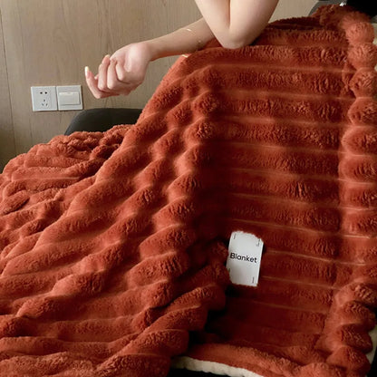 Cozy Ripple Texture Plush Faux Fur Throw Blanket