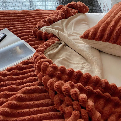 Cozy Ripple Texture Plush Faux Fur Throw Blanket