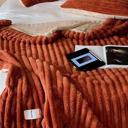 Cozy Ripple Texture Plush Faux Fur Throw Blanket