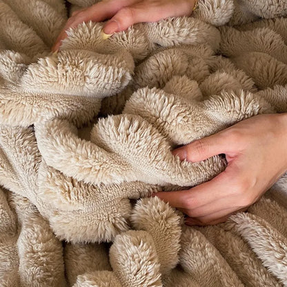 Cozy Ripple Texture Plush Faux Fur Throw Blanket