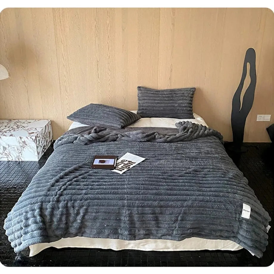 Cozy Ripple Texture Plush Faux Fur Throw Blanket