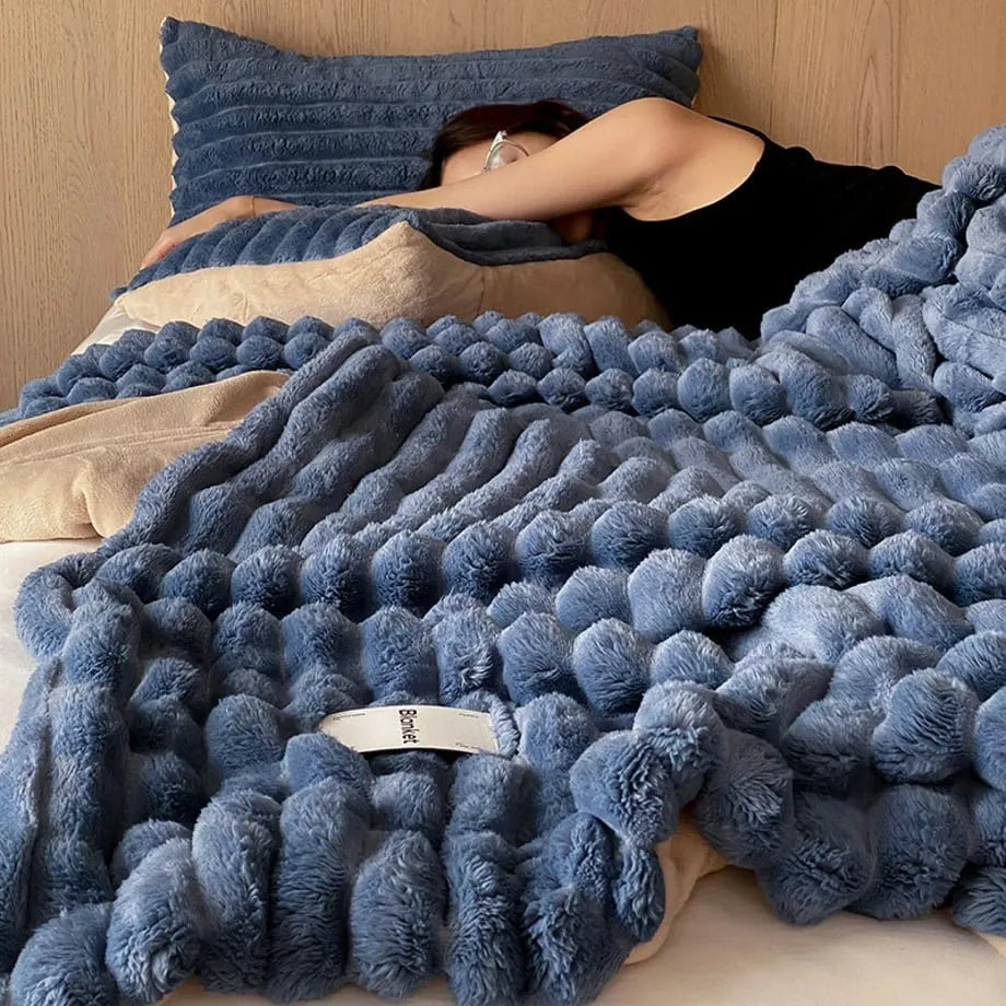Cozy Ripple Texture Plush Faux Fur Throw Blanket