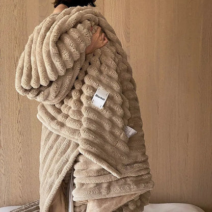 Cozy Ripple Texture Plush Faux Fur Throw Blanket
