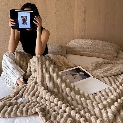 Cozy Ripple Texture Plush Faux Fur Throw Blanket