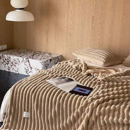 Cozy Ripple Texture Plush Faux Fur Throw Blanket