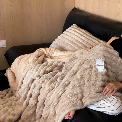Cozy Ripple Texture Plush Faux Fur Throw Blanket