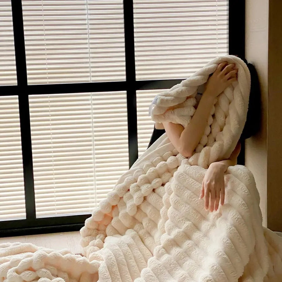 Cozy Ripple Texture Plush Faux Fur Throw Blanket