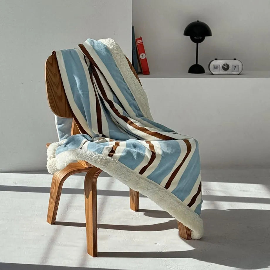 Cozy Striped Flannel Fleece Sherpa Blanket