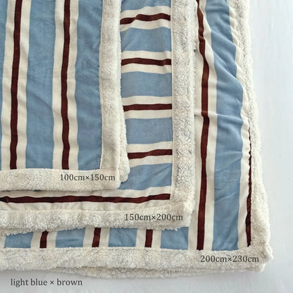 Cozy Striped Flannel Fleece Sherpa Blanket