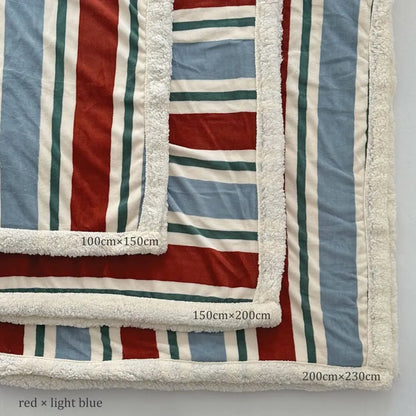 Cozy Striped Flannel Fleece Sherpa Blanket