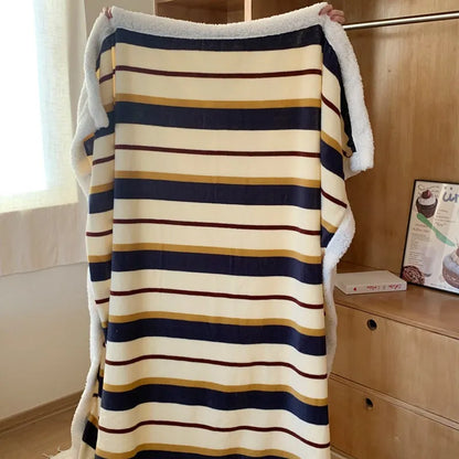 Cozy Striped Flannel Fleece Sherpa Blanket