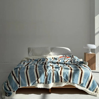 Cozy Striped Flannel Fleece Sherpa Blanket