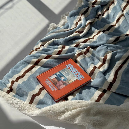 Cozy Striped Flannel Fleece Sherpa Blanket