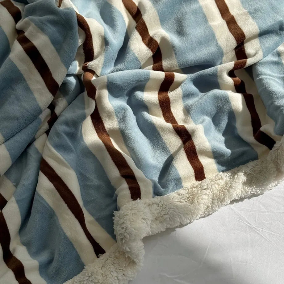 Cozy Striped Flannel Fleece Sherpa Blanket