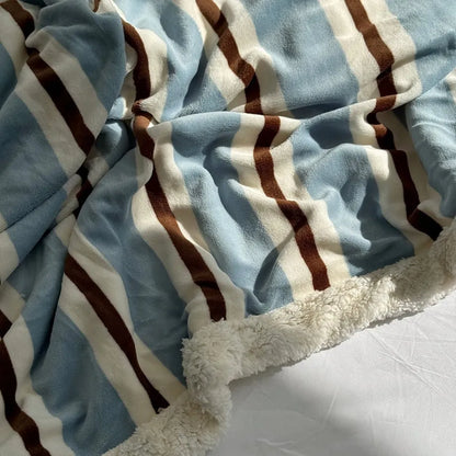 Cozy Striped Flannel Fleece Sherpa Blanket