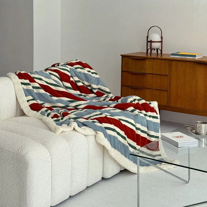 Cozy Striped Flannel Fleece Sherpa Blanket