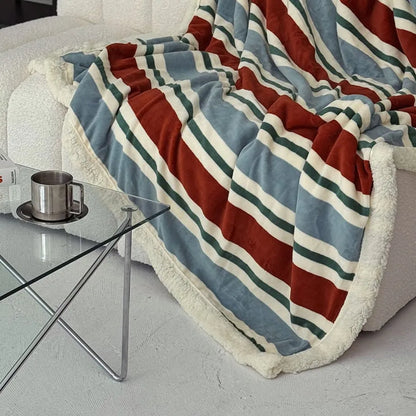 Cozy Striped Flannel Fleece Sherpa Blanket
