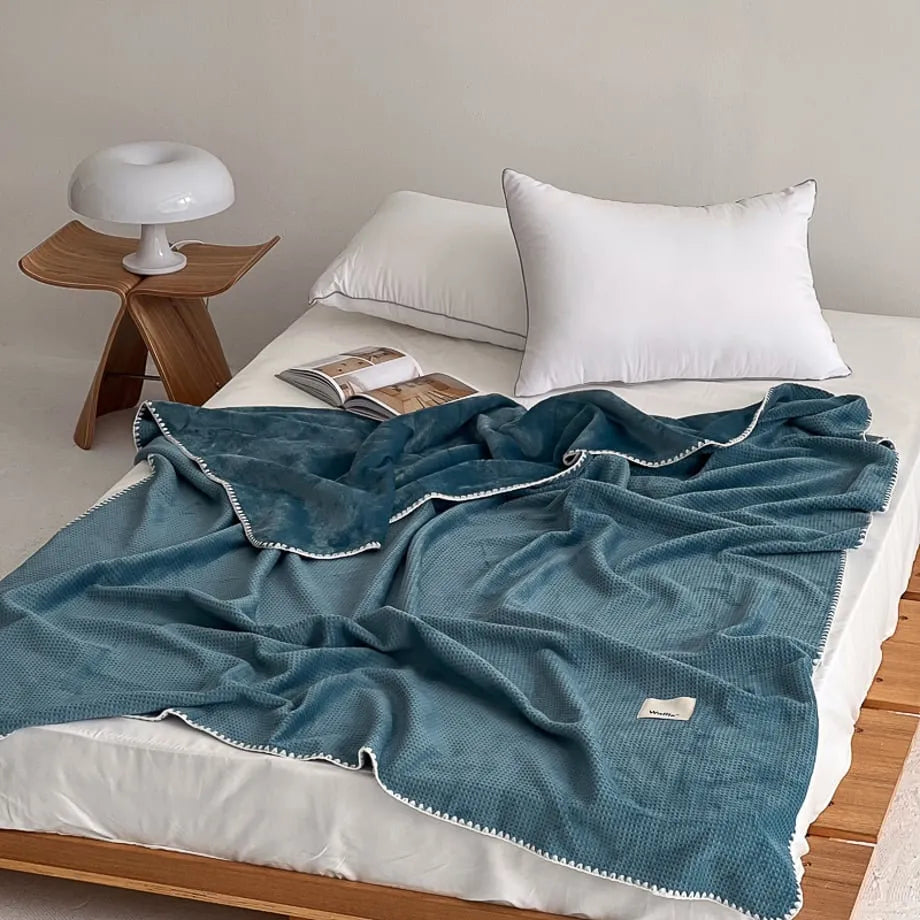 Cozy Waffle Texture Flannel Fleece Throw Blanket