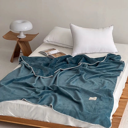 Cozy Waffle Texture Flannel Fleece Throw Blanket