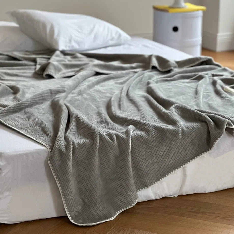 Cozy Waffle Texture Flannel Fleece Throw Blanket