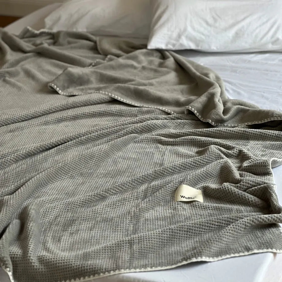 Cozy Waffle Texture Flannel Fleece Throw Blanket