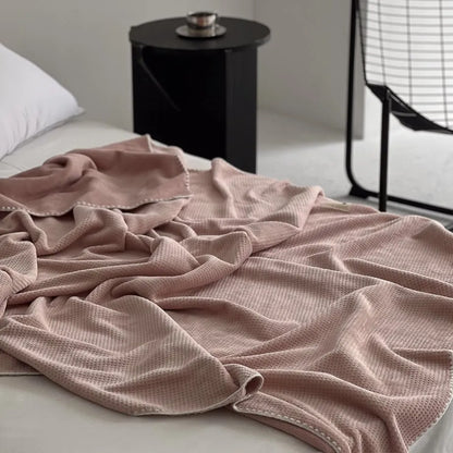Cozy Waffle Texture Flannel Fleece Throw Blanket