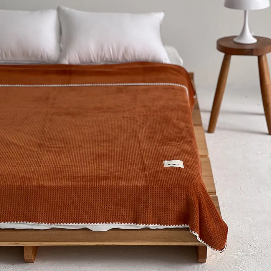 Cozy Waffle Texture Flannel Fleece Throw Blanket