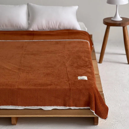 Cozy Waffle Texture Flannel Fleece Throw Blanket