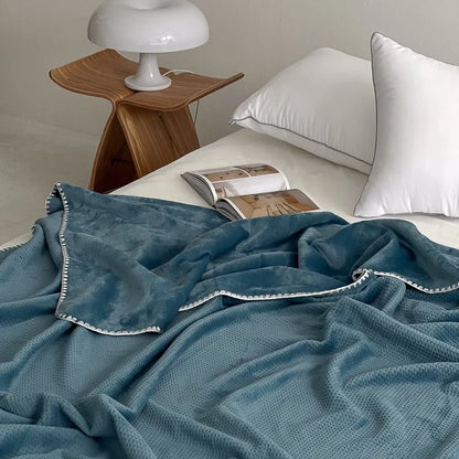 Cozy Waffle Texture Flannel Fleece Throw Blanket