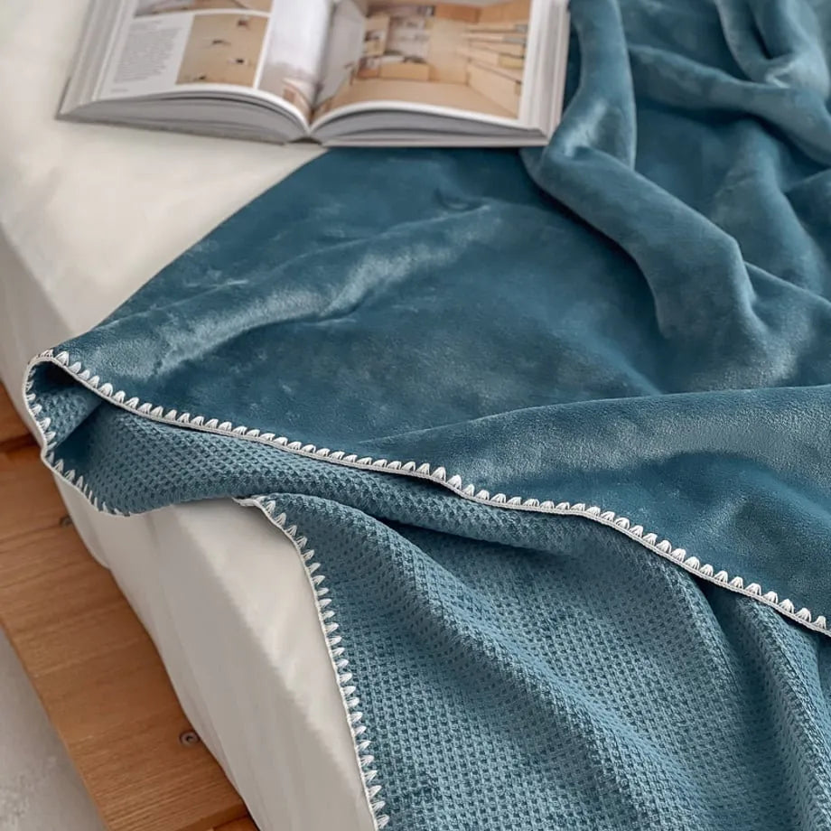 Cozy Waffle Texture Flannel Fleece Throw Blanket